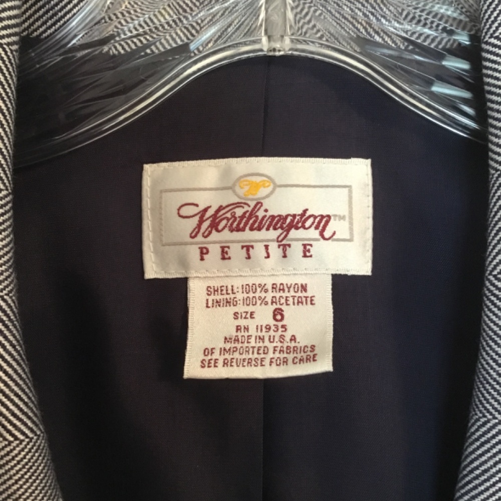 Worthington Petite Notched Collar Single Button Tweed Blazer Navy Blue Size 6 - Picture 4 of 5